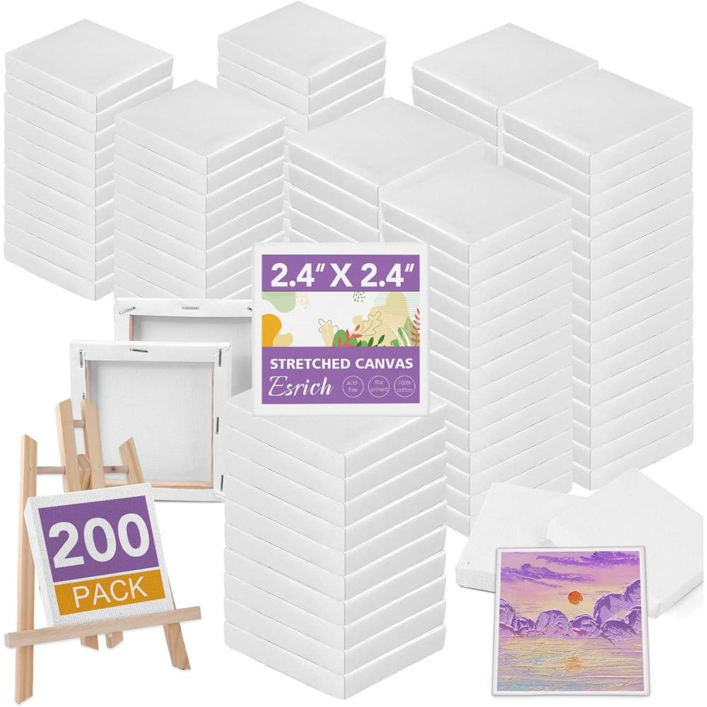 imageESRICH Mini Canvases for Painting Mini Canvas Bulk 200 Pack 24x24In 25In Profile Small Square Canvas Blank Canvases are Great for School Projects and Kids Birthday Parties Home Decor Project24x24in200 Packs