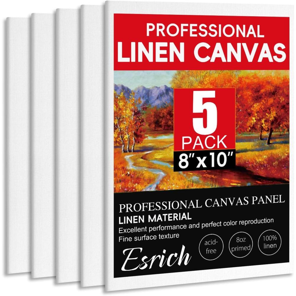 imageESRICH Professional Linen Canvas for Painting 5 Pack Linen Canvas Panels 11x14 Primed Acid Free Blank Canvas Boards for Painting for Artists Painters8x10in 5Pack