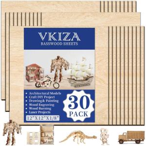 image24Pack Basswood Sheets 4x6x116 Inch Basswood for Laser Cutting ampamp Engraving Thin Plywood Wood Sheets Unfinished Wood for Crafts DIY Architectural Models Wood Burning and PaintingBasswood 30Packs