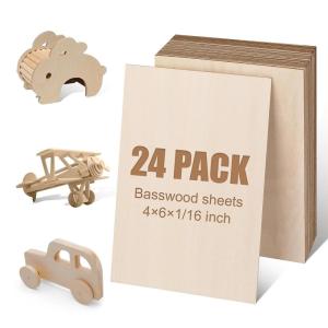 image24Pack Basswood Sheets 4x6x116 Inch Basswood for Laser Cutting ampamp Engraving Thin Plywood Wood Sheets Unfinished Wood for Crafts DIY Architectural Models Wood Burning and PaintingBasswood 24Packs