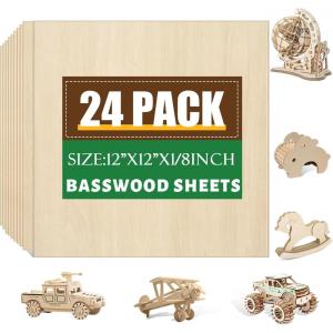 image60 Pack Basswood Sheets 12x12x18 Inch for CraftsUnfinished Wood for Laser Cutting ampamp EngravingWood BuriningPlywood for Architectural ModelsBasswood 24 P