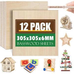 image60 Pack Basswood Sheets 12x12x18 Inch for CraftsUnfinished Wood for Laser Cutting ampamp EngravingWood BuriningPlywood for Architectural ModelsBasswood 12P