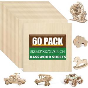 image60 Pack Basswood Sheets 12x12x18 Inch for CraftsUnfinished Wood for Laser Cutting ampamp EngravingWood BuriningPlywood for Architectural ModelsBasswood 60 P