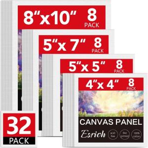 imageESRICH 48 Pack Canvas Boards for Painting 6Pcs of 4x4 4x6 5x6 6x6 8x10 10x10 9x12 11x14 Canvas for Painting Cotton Primed Blank Painting Canvas Panels for Oil Acrylic Watercolor32 pack4x4 5x5 5x7 8x10
