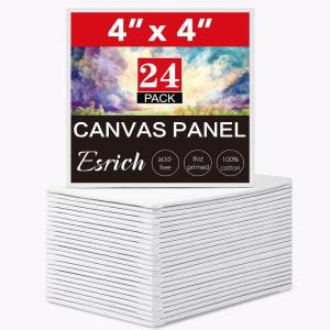 imageESRICH 5x7IN Small Canvases for Painting12 Pack Mini Canvas Boards Cotton Painting Canvas Primed Acid Free Mini Blank Canvas Panels for Oil PaintWatercolorAcrylic PaintGouacheampampTempera4x4in 24pack