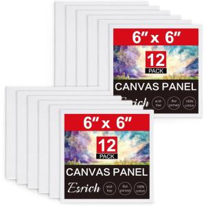 imageESRICH 5x7IN Small Canvases for Painting12 Pack Mini Canvas Boards Cotton Painting Canvas Primed Acid Free Mini Blank Canvas Panels for Oil PaintWatercolorAcrylic PaintGouacheampampTempera6x6in 12pack