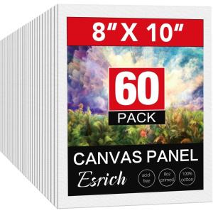imageESRICH 5x7IN Small Canvases for Painting12 Pack Mini Canvas Boards Cotton Painting Canvas Primed Acid Free Mini Blank Canvas Panels for Oil PaintWatercolorAcrylic PaintGouacheampampTempera8x10in 60pack