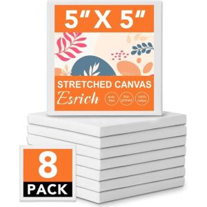 imageESRICH 8 Pack Mini Canvases for Painting 5x5In 25Profile Small Square Canvases Primed Cotton Small Stretched Canvas for Kids Painting Supplies Such as Painting PartiesSchoolampampHome Decor Projects