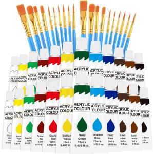imageESRICH Acrylic Paint Set 12 Colors2 Pack with 20 Paint Brushes24 Acrylic Paints for AdultsKidsBeginnerProfessional ArtistsNonToxic Craft Paint kit for PaperCanvasRockWoodCeramic2 Set 12 Color