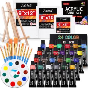 imageESRICH Acrylic Paint Set 12 Colors2 Pack with 20 Paint Brushes24 Acrylic Paints for AdultsKidsBeginnerProfessional ArtistsNonToxic Craft Paint kit for PaperCanvasRockWoodCeramic24Color