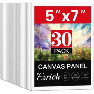 imageESRICH Canvases for Painting 11x14 30 Pack Canvas Boards for Painting Cotton Primed Acid Free Blank Canvas Panels for Oil Paint Watercolor Acrylic Paint Gouache and Tempera5x7