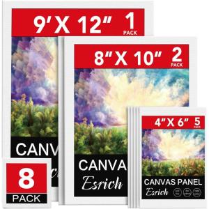 imageESRICH Canvases for Painting 8Pack Painting Canvas with 9x128x104x6Canvas Panels for Oil PaintWatercolorAcrylic PaintGouache and Tempera8 pack canvas panel3 size