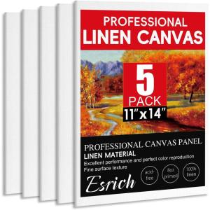 imageESRICH Professional Linen Canvas for Painting 5 Pack Linen Canvas Panels 11x14 Primed Acid Free Blank Canvas Boards for Painting for Artists Painters11x14in 5Pack