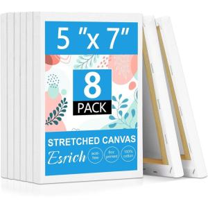 imageESRICH Small Stretched Canvas for Painting 6x6 inch 25Profile Art Primed 6 Pack Canvases for Painting Cotton Small Professional Blank Paint Canvas for Kids and Art Supplies for Acrylics Oils5x7in8P