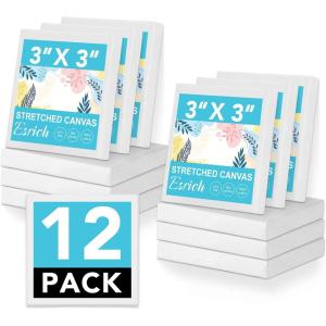 imageESRICH Small Stretched Canvas for Painting 6x6 inch 25Profile Art Primed 6 Pack Canvases for Painting Cotton Small Professional Blank Paint Canvas for Kids and Art Supplies for Acrylics Oils3x3in12P
