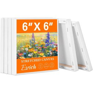 imageESRICH Small Stretched Canvas for Painting 6x6 inch 25Profile Art Primed 6 Pack Canvases for Painting Cotton Small Professional Blank Paint Canvas for Kids and Art Supplies for Acrylics Oils6x6in6P