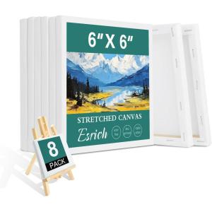imageESRICH Stretched Canvas 6 Pack 8x8 Primed AcidFree Wood Framed Blank Canvas Art Canvases for Beginners Artists Used for Oil Acrylic Paint Pouring Painting8 Packs Stretched Canvas  66in