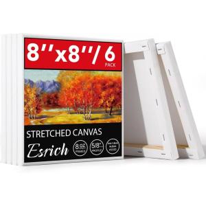 imageESRICH Stretched Canvas 6 Pack 8x8 Primed AcidFree Wood Framed Blank Canvas Art Canvases for Beginners Artists Used for Oil Acrylic Paint Pouring Painting6 Packs Stretched Canvas  88in