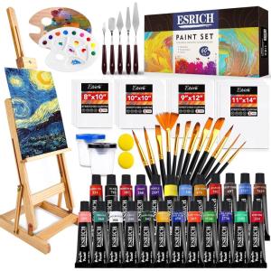 imageAcrylic Paint Set57 PCS Professional Painting Supplies with Paint Brushes Acrylic Paint Easel Canvases Painting PadsPalette Paint Knife Brush Cup and Art Sponge for Hobbyists and Beginners60