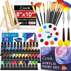 imageESRICH Acrylic Paint SetPainting Supplies with 2 PCS of 12 Colors Acrylic Paint1 Easel 3 Canvas 30 Paintbrushes and 3 Palettes Paint Kit for KidsStudents Artists and Beginner36Color