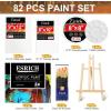 imageESRICH 82 PCS Acrylic Paint Canvas Set48Color Acrylic Painting Kit Painting Supplies Kit with Wood EaselBrushCanvasesWatercolor Paper Acrylic Paint Kit for Kids Adults Artists