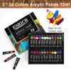 imageESRICH 82 PCS Acrylic Paint Canvas Set48Color Acrylic Painting Kit Painting Supplies Kit with Wood EaselBrushCanvasesWatercolor Paper Acrylic Paint Kit for Kids Adults Artists