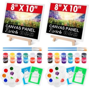 imageESRICH 2 Pack 8x10 Canvas Painting Kits for Adults with Easel Mini Acrylic Paint Paint Brushes Palettes Aprons Sip and Paint Kits for Adults Couples Friends Date Night Painting Party Supplies